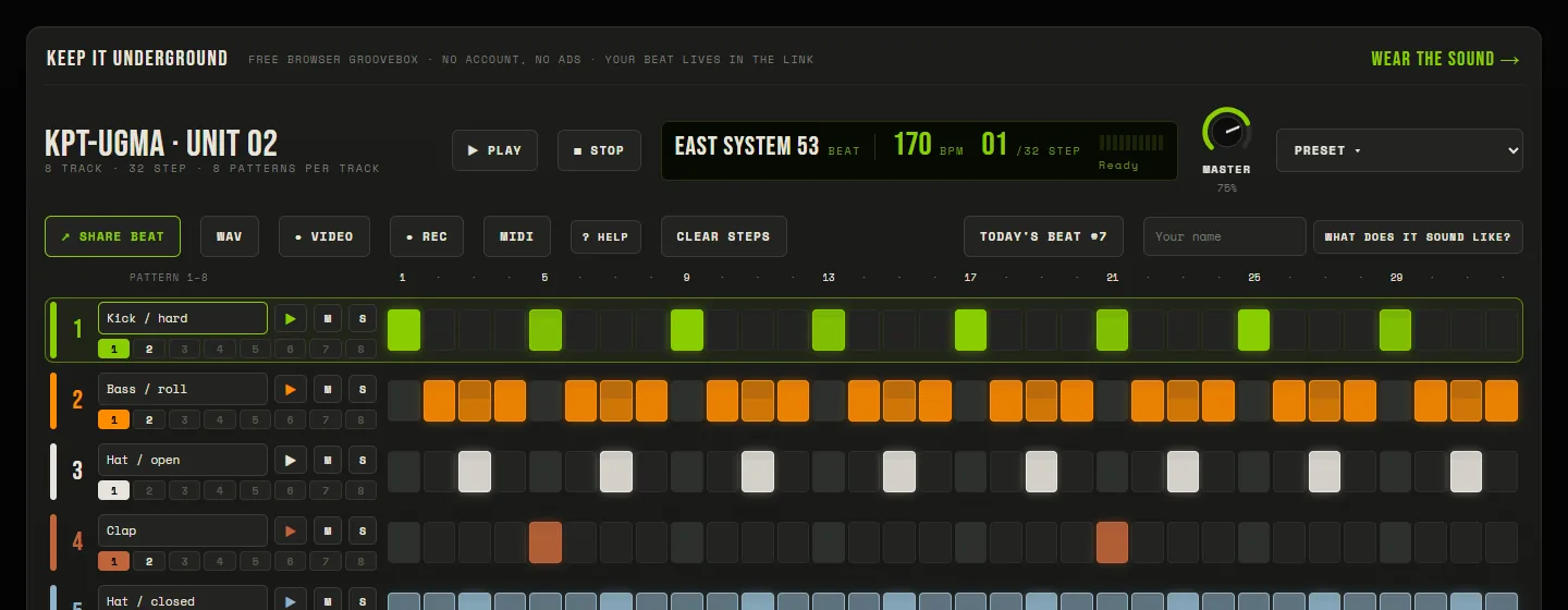 After: the entry row sits in the header, the rules live in the help dialog. Tracks start 76 px higher.